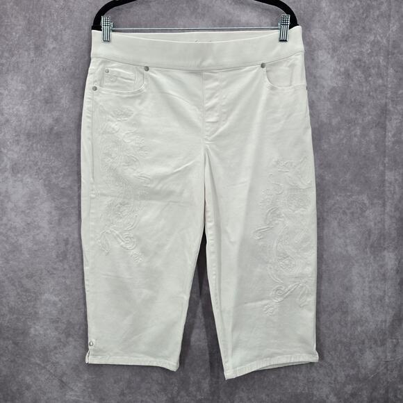 Gloria Vanderbilt White Embroidered Floral Crop Avery Cotton Pants 12 - Picture 1 of 6